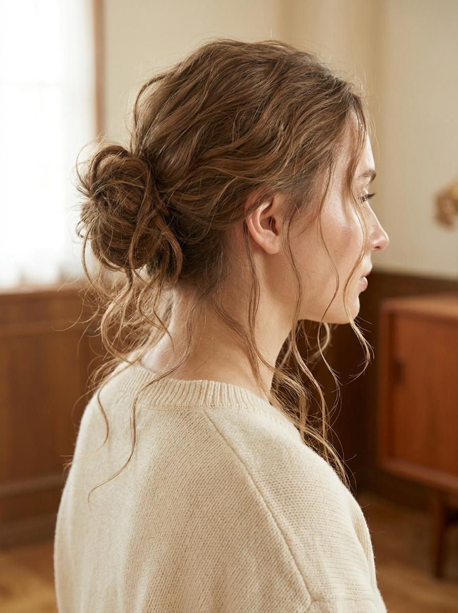 Messy Bun mit langen Strähnen - schöne Frisur für lange Haare